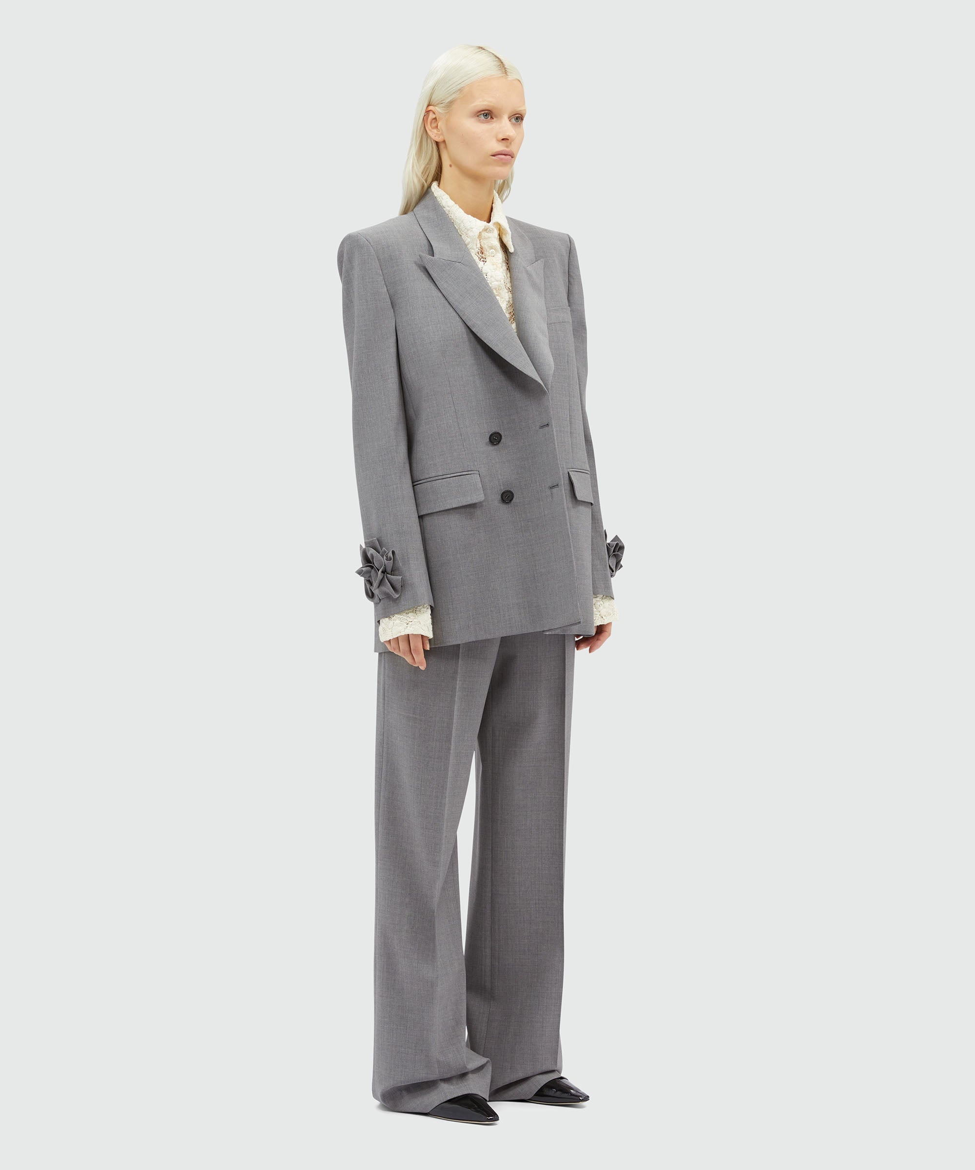 Grey melange tailored palazzo pants - 4