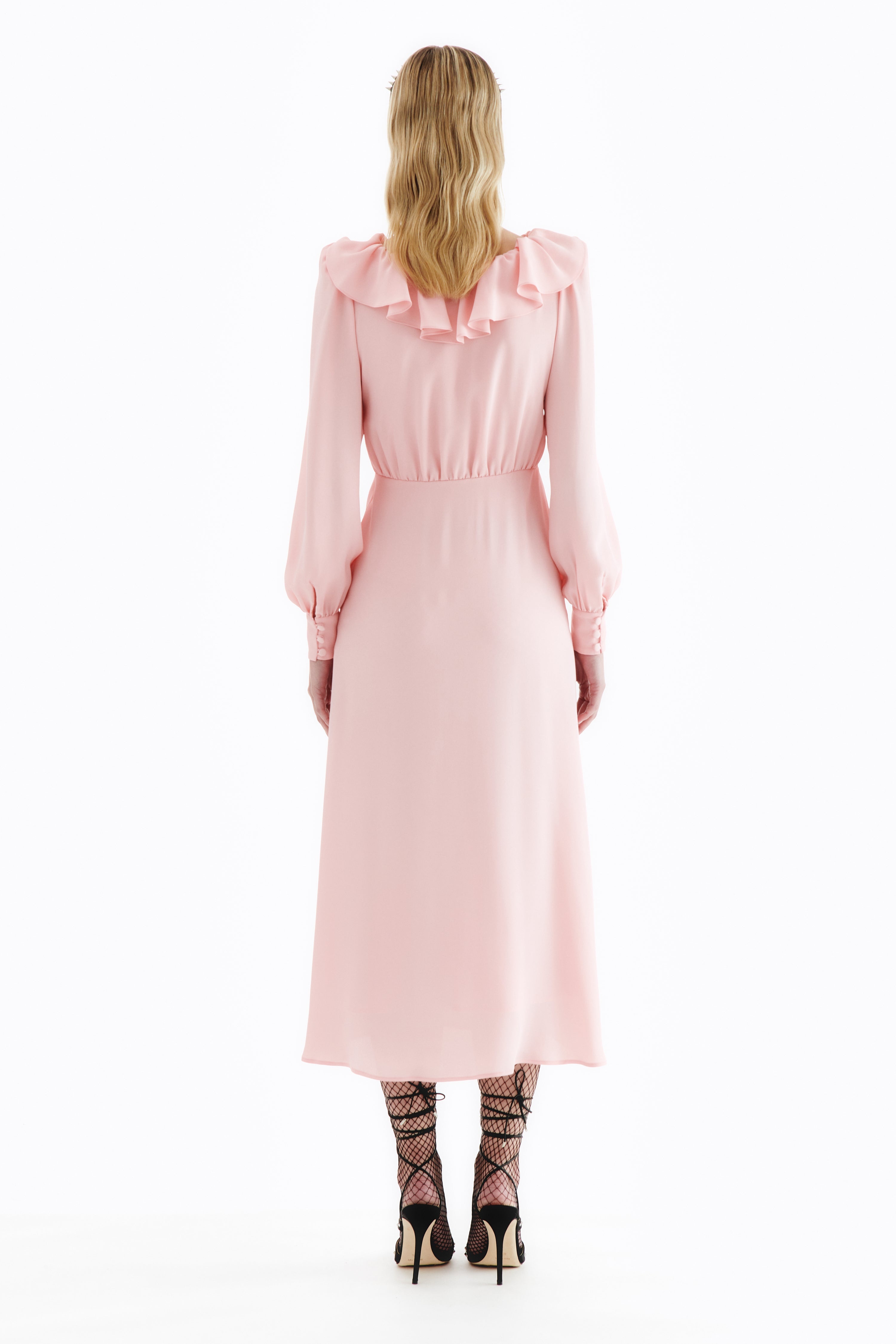 SILK BLEND DRESS WITH VOLANT COLLAR - 4