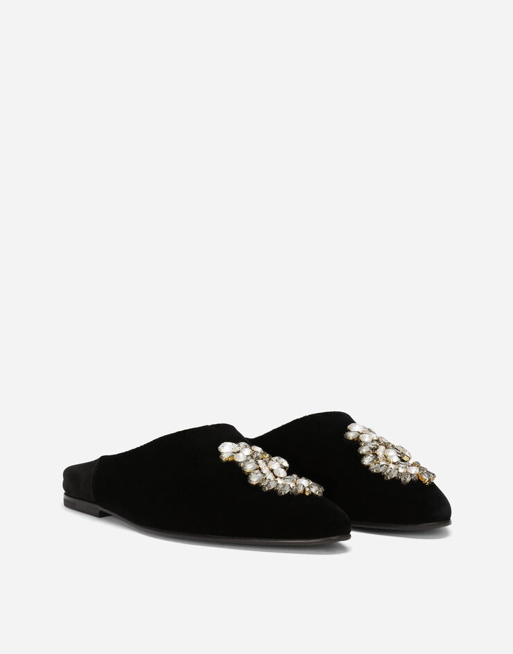 Velvet slippers with brooch embellishment - 2