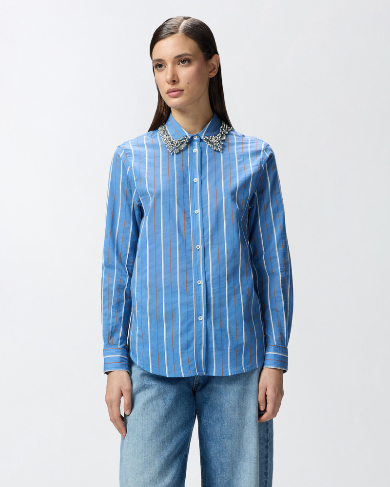 PINKO STRIPED SHIRT WITH RHINESTONE EMBROIDERED COLLAR outlook