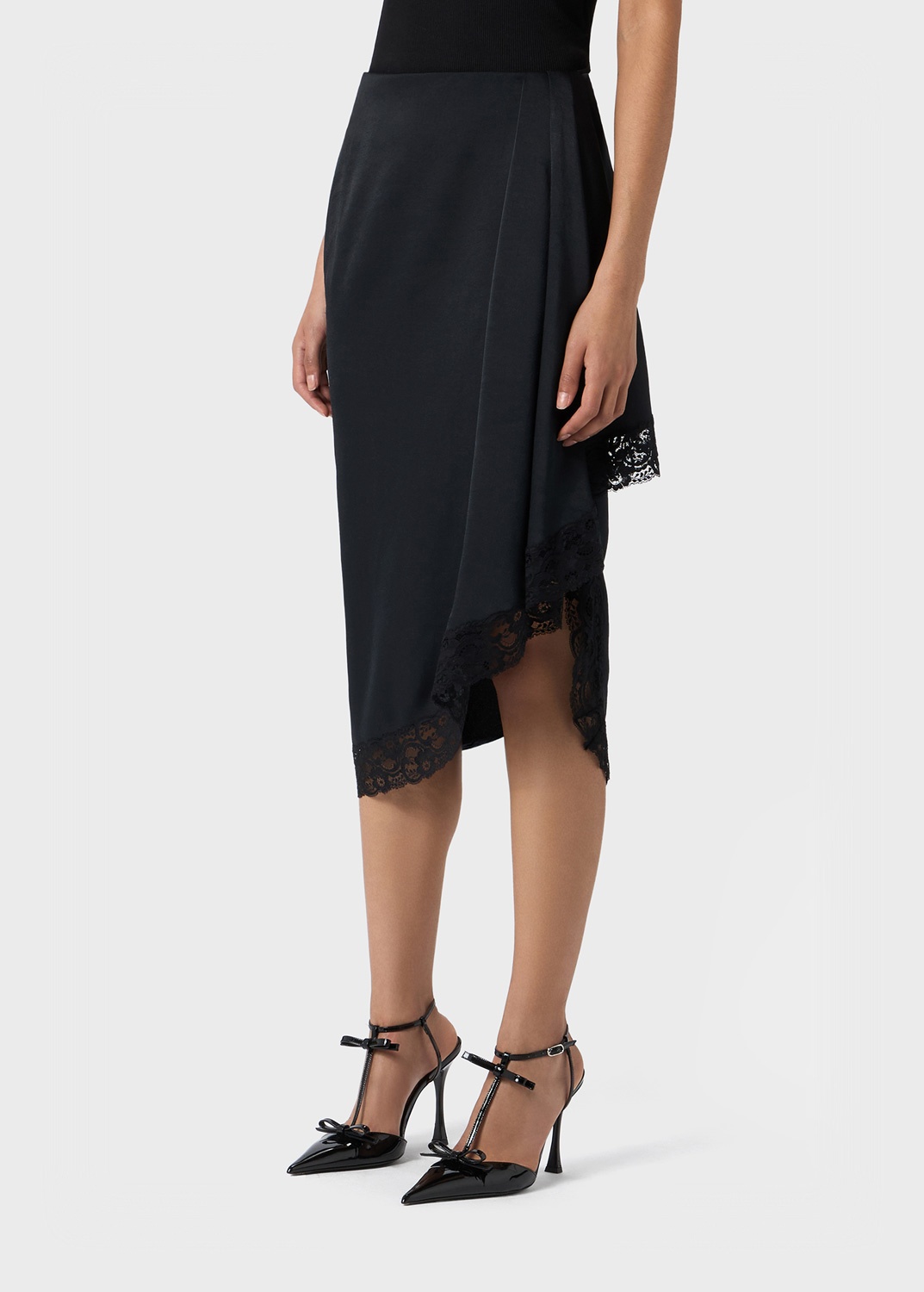 ASYMMETRIC SKIRT WITH LACE TRIMMED HEM - 5