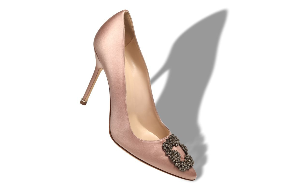 Beige Satin Jewel Buckle Pumps - 2