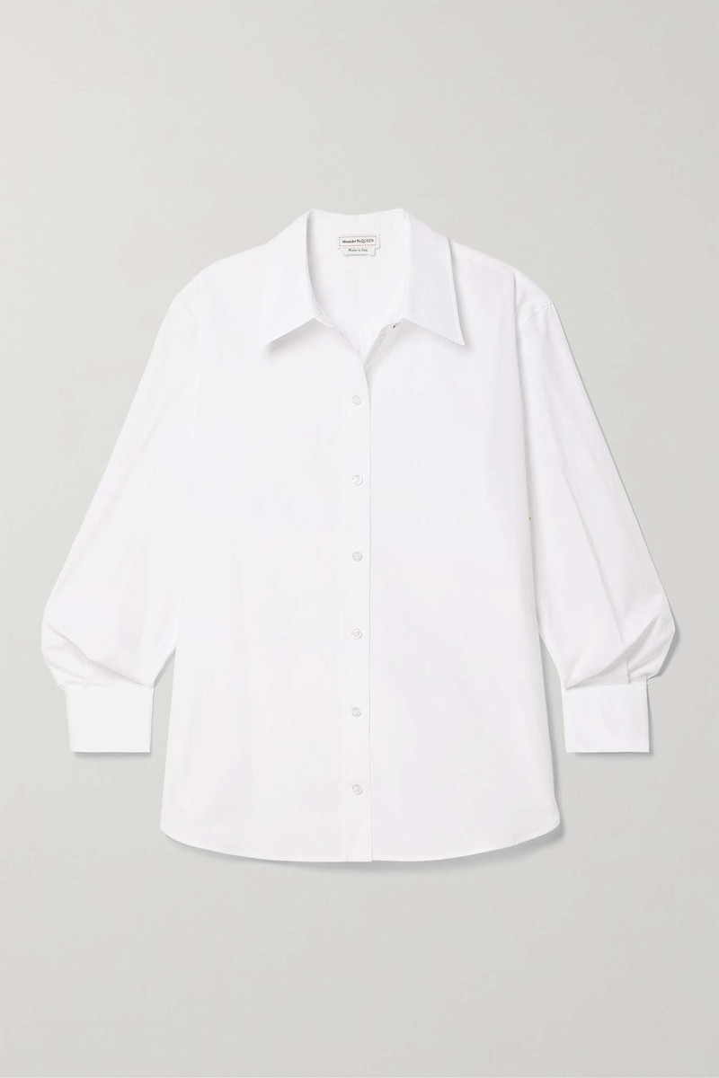 Piqué-trimmed cotton-poplin shirt - 1