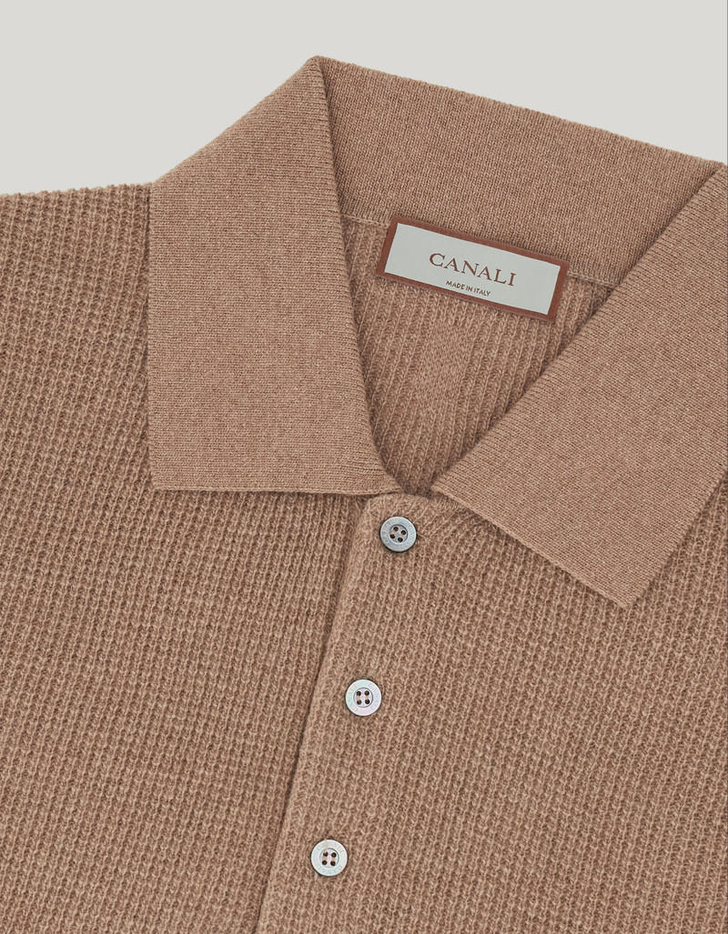 TAUPE WOOL AND CASHMERE POLO SHIRT WITH LAMBSKIN DETAILS 5
