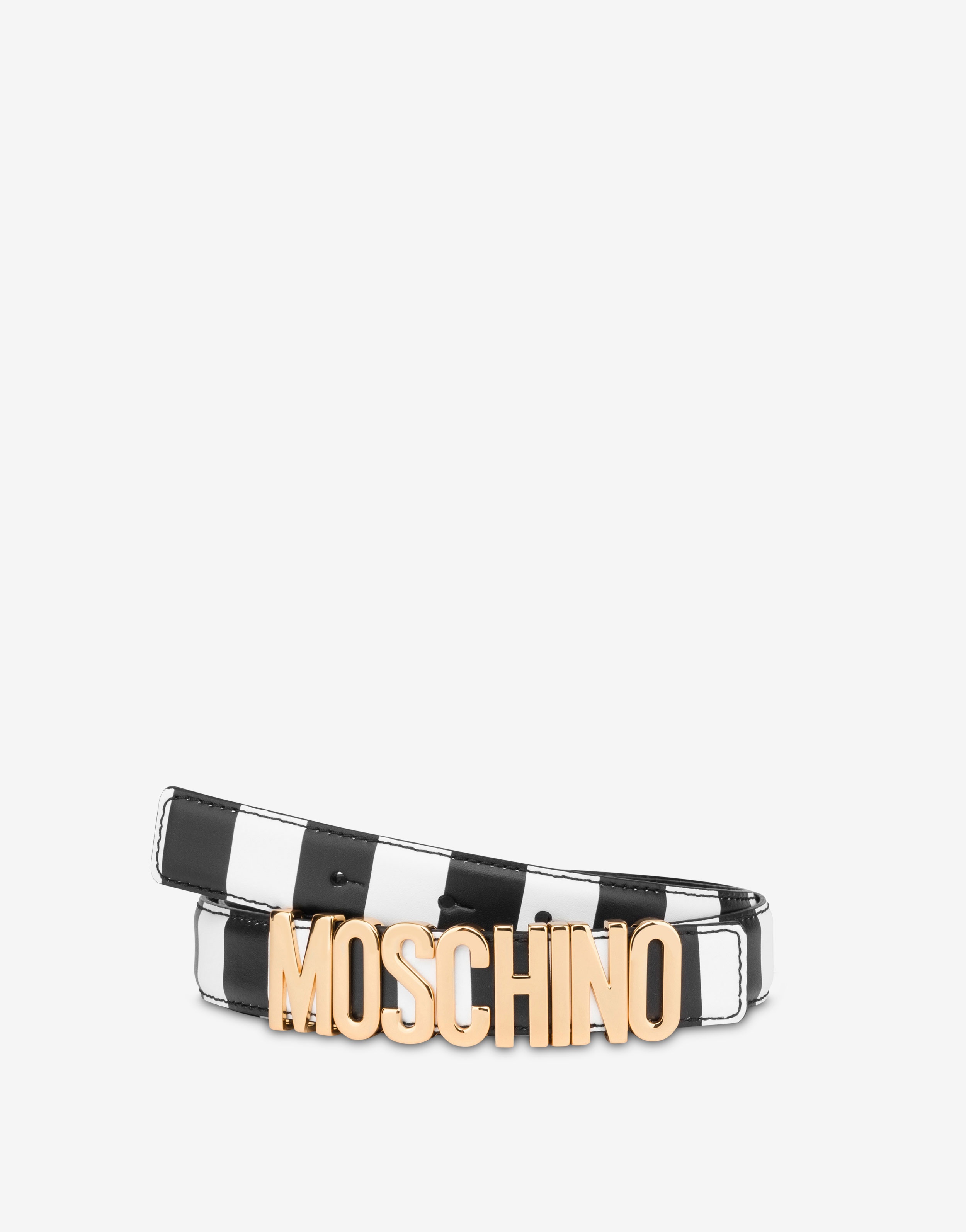 LETTERING LOGO STRIPED CALFSKIN BELT - 3