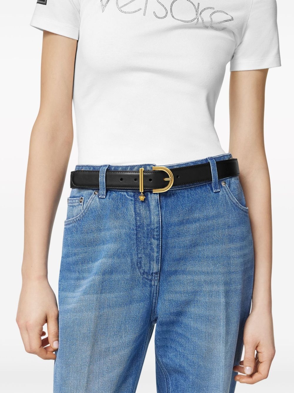Medusa-charm leather belt - 3