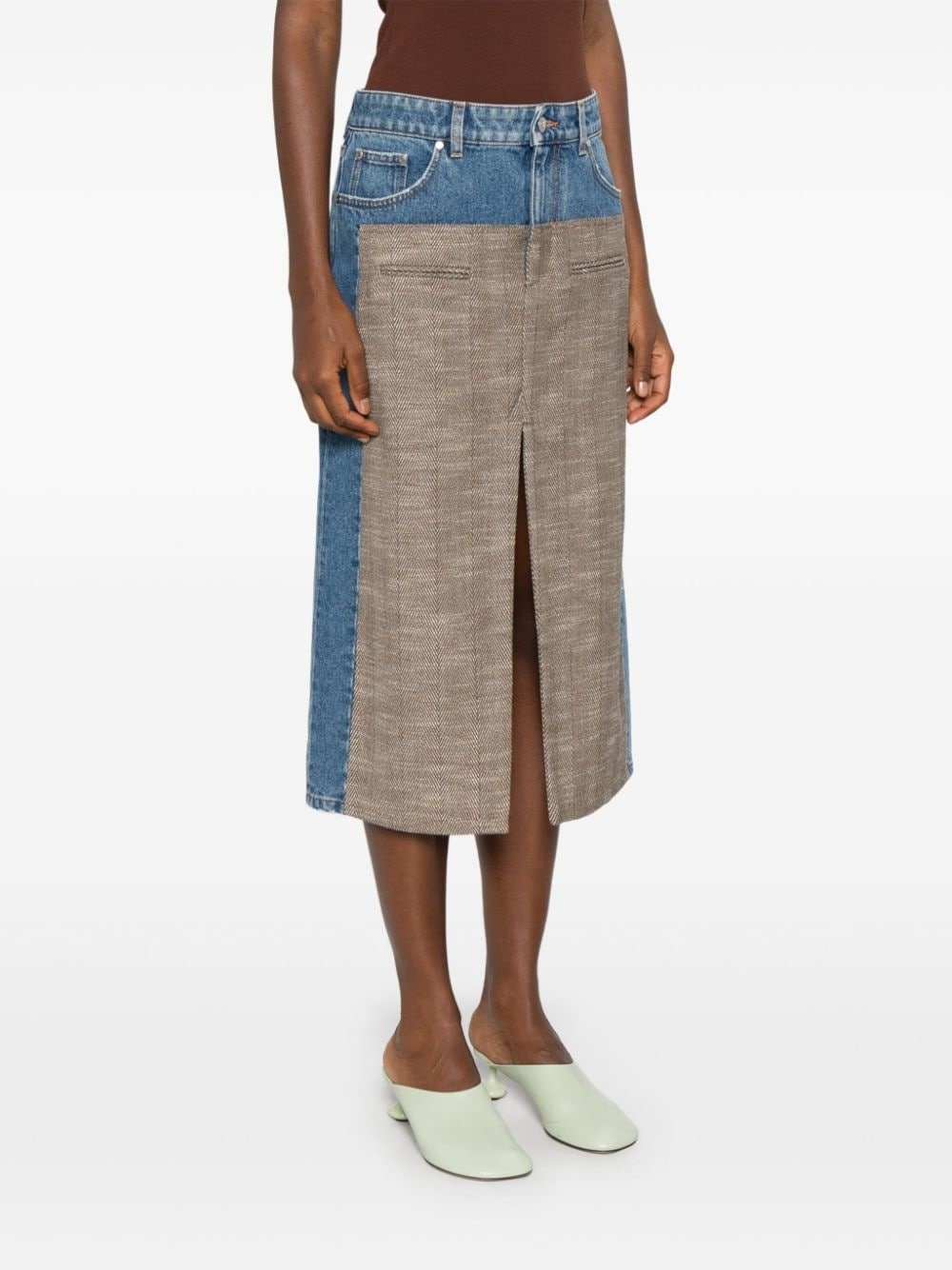 tweed denim midi skirt - 3