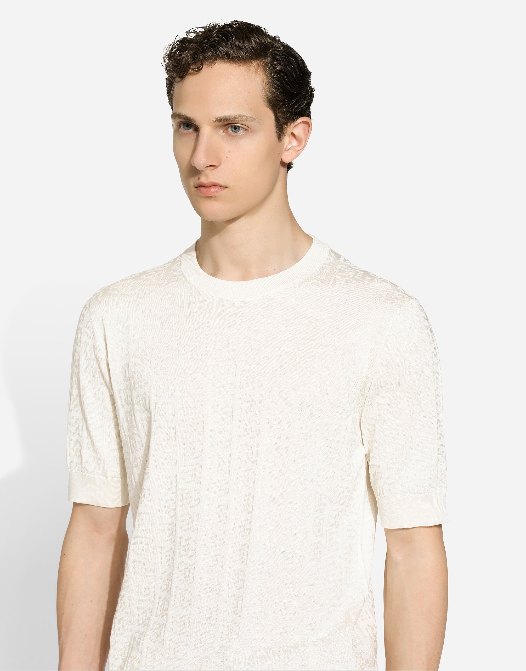 Silk jacquard round-neck sweater with DG logo - 2