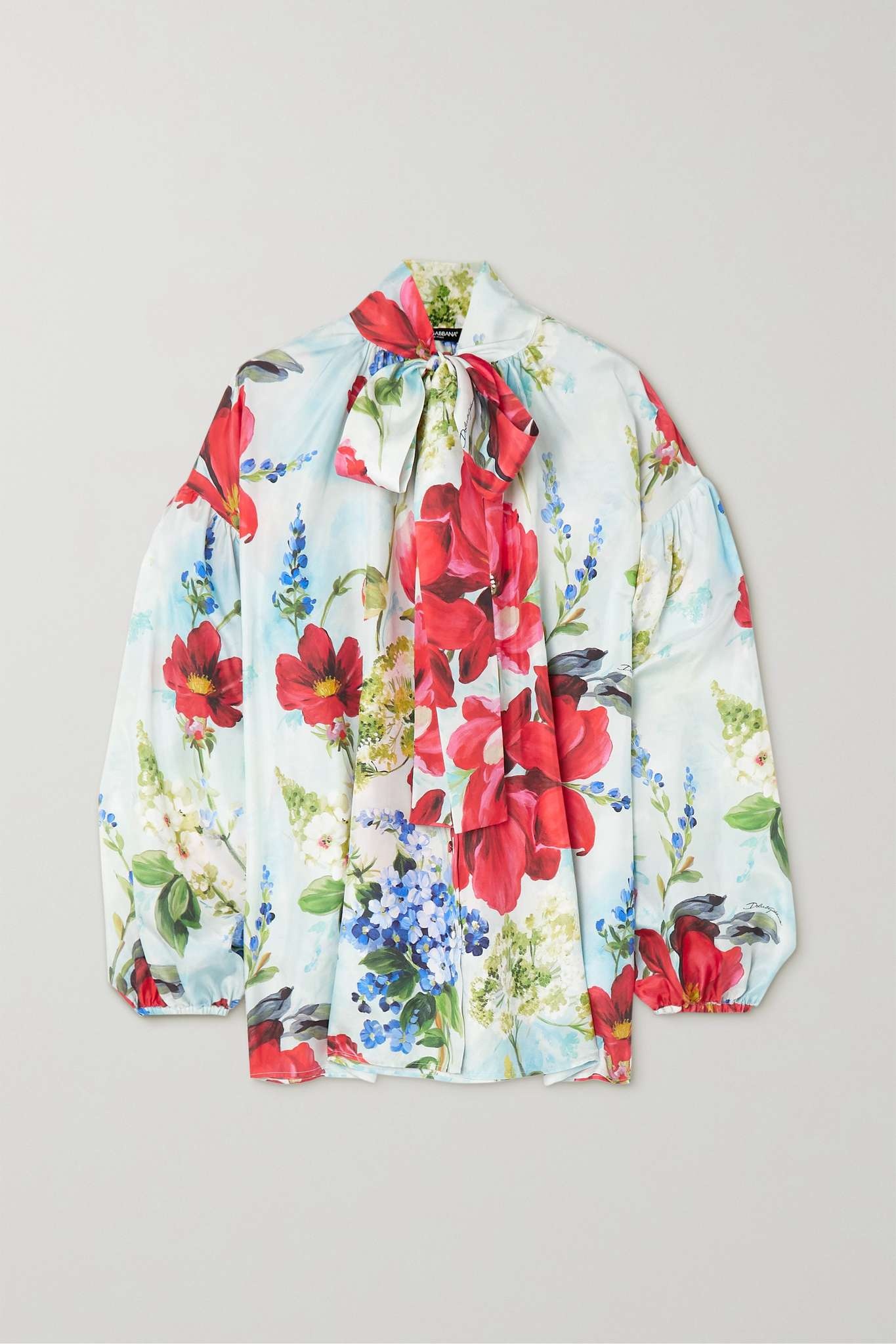 Floral-print silk-habotai blouse - 1