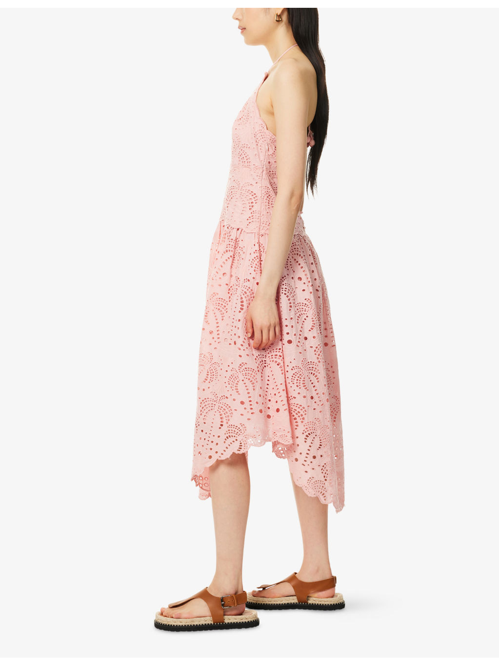 Palm Tree Embroidered Cotton Midi Dress - 3