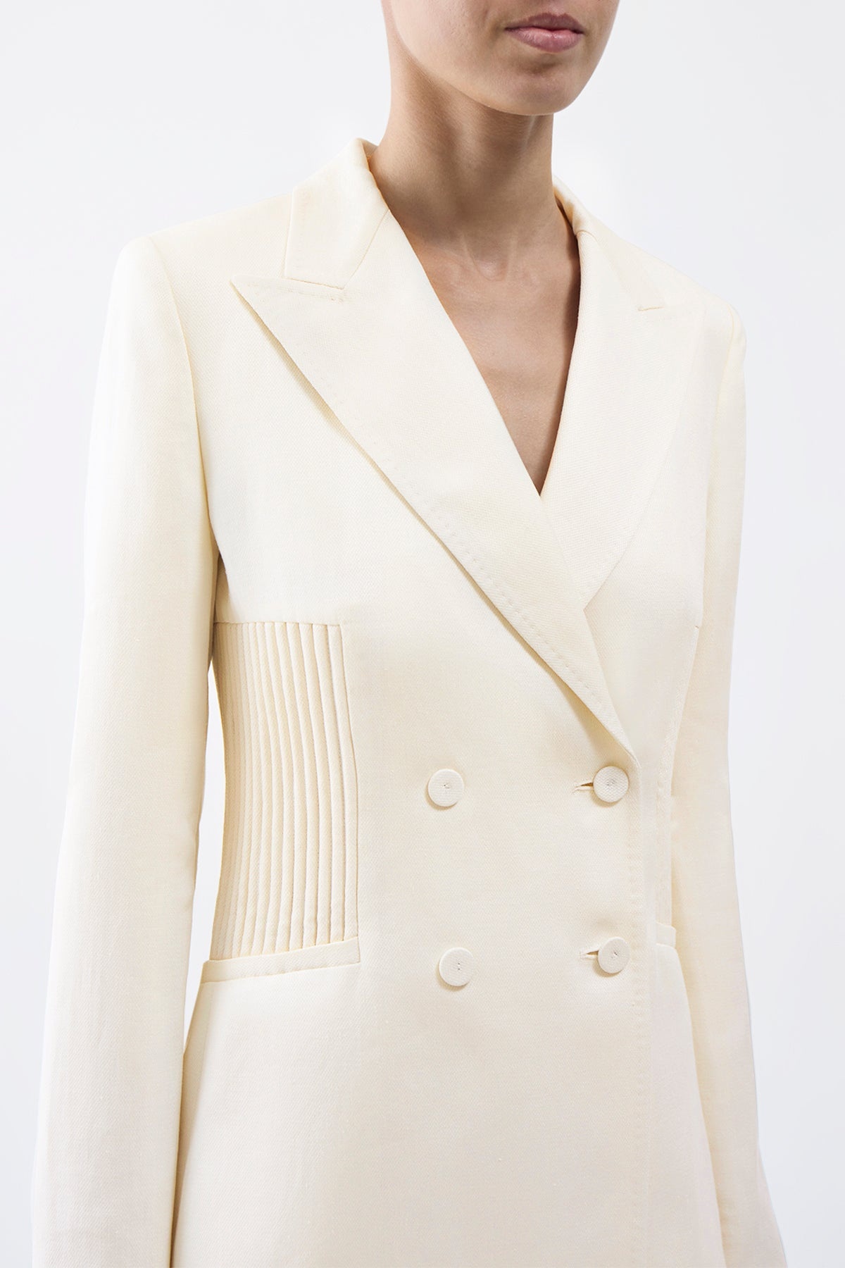 Brett Blazer in Ivory Textured Linen - 5