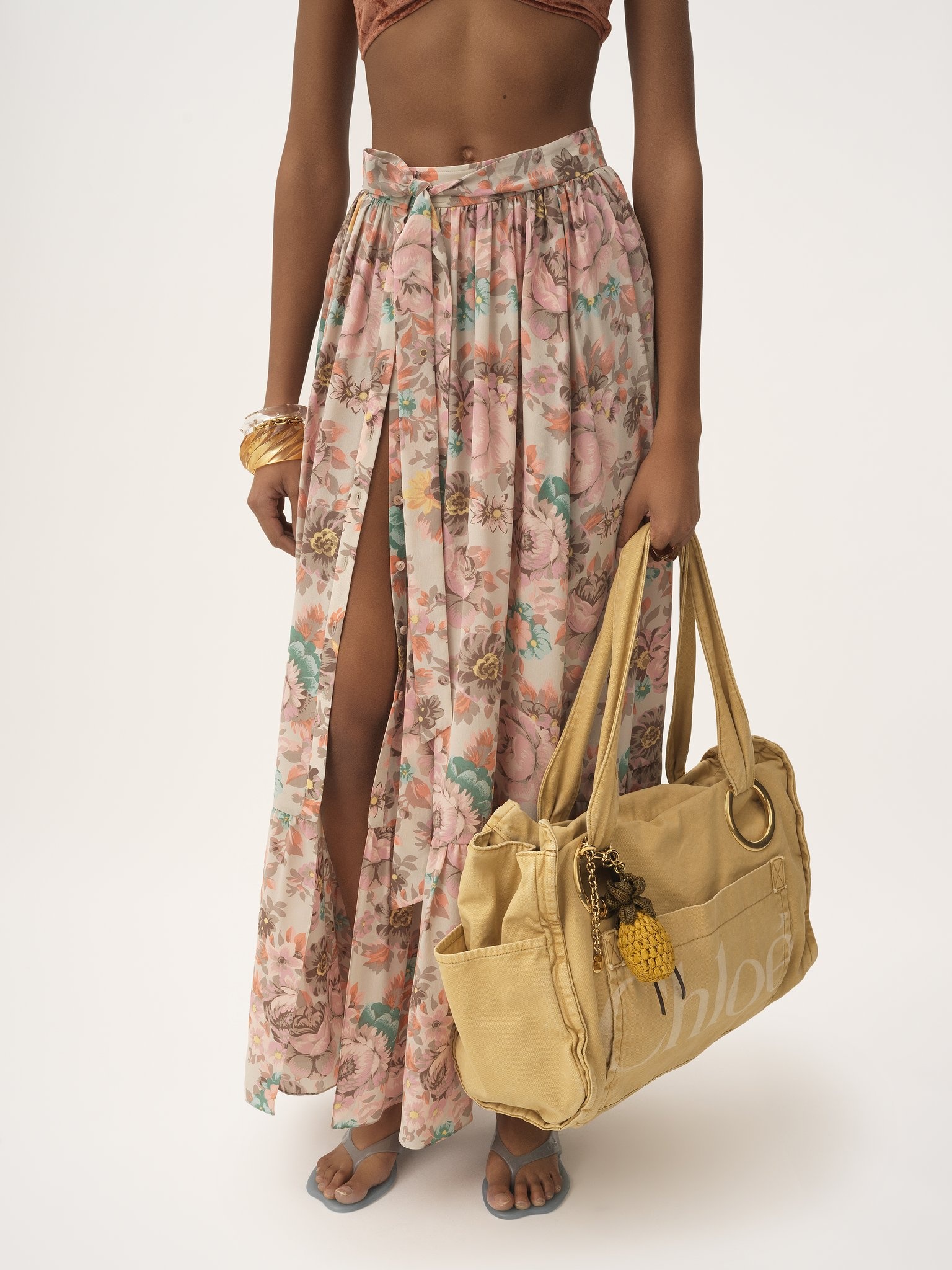 GATHERED MIDI SKIRT IN CRÊPE DE CHINE - 4