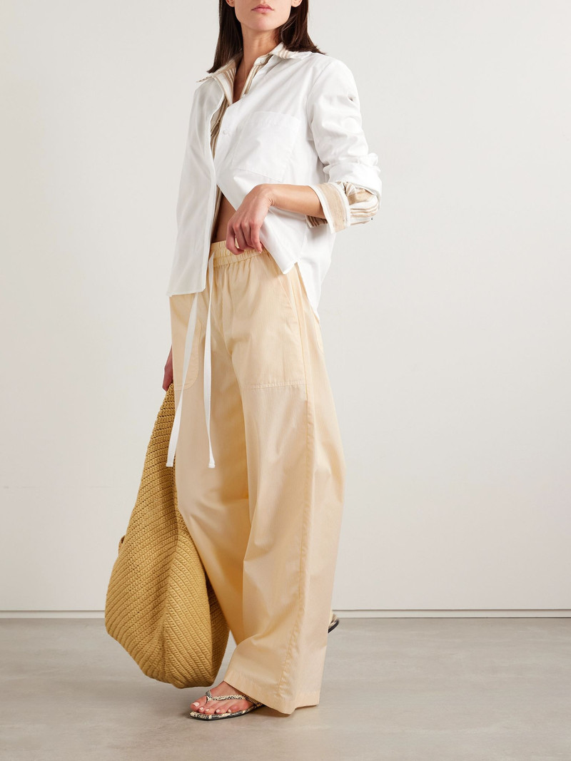 TWP Main St. striped cotton-poplin wide-leg pants Off-white outlook