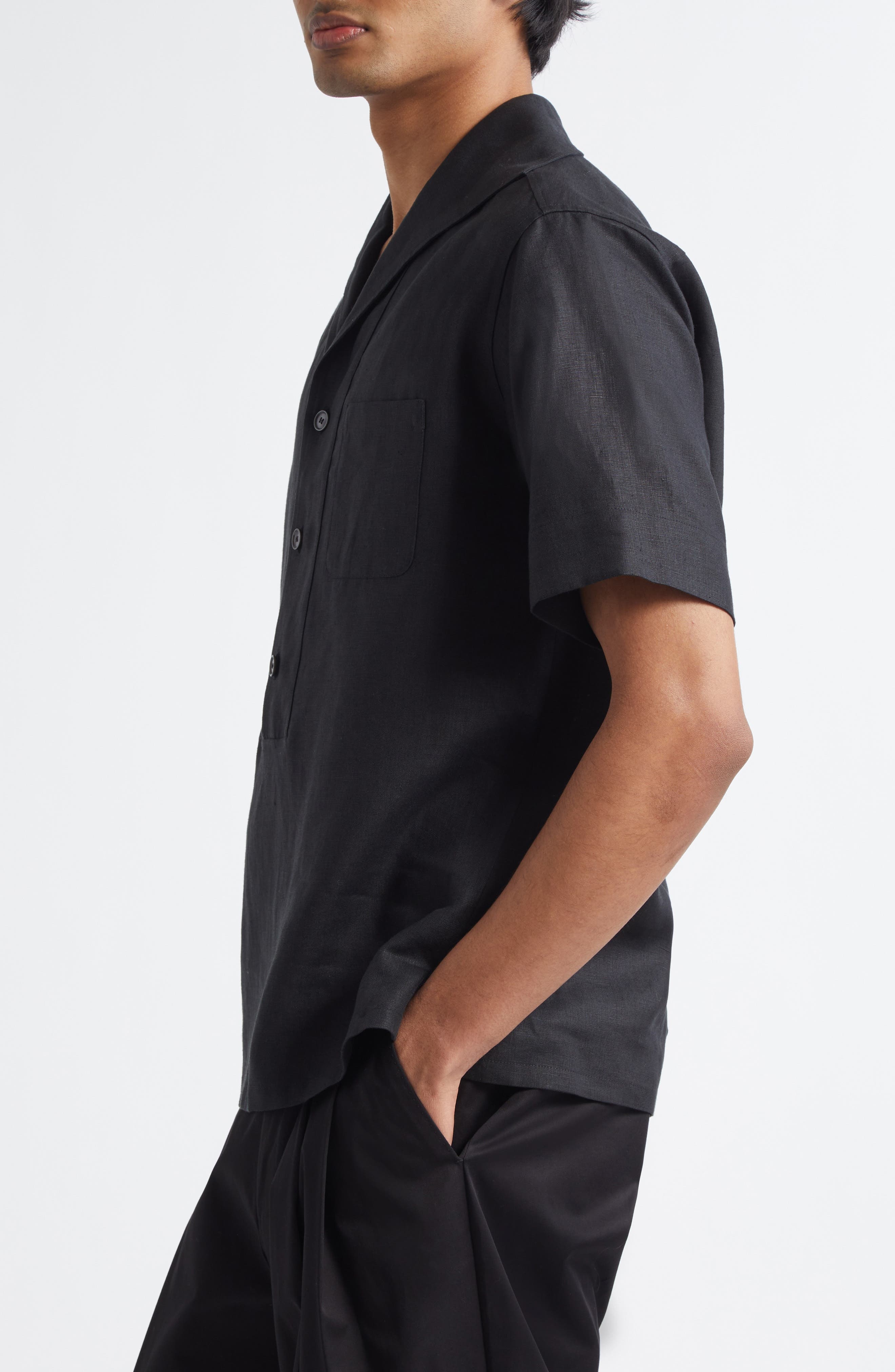 Dolce&Gabbana Short Sleeve Linen Shirt in N0000 Black at Nordstrom - 4
