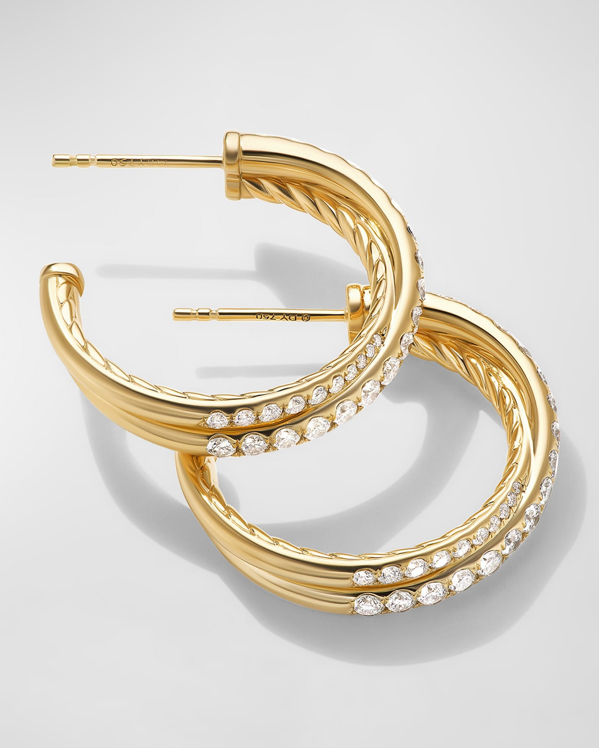24mm Pave Crossover Hoop Earrings with Diamonds and Gold - 2