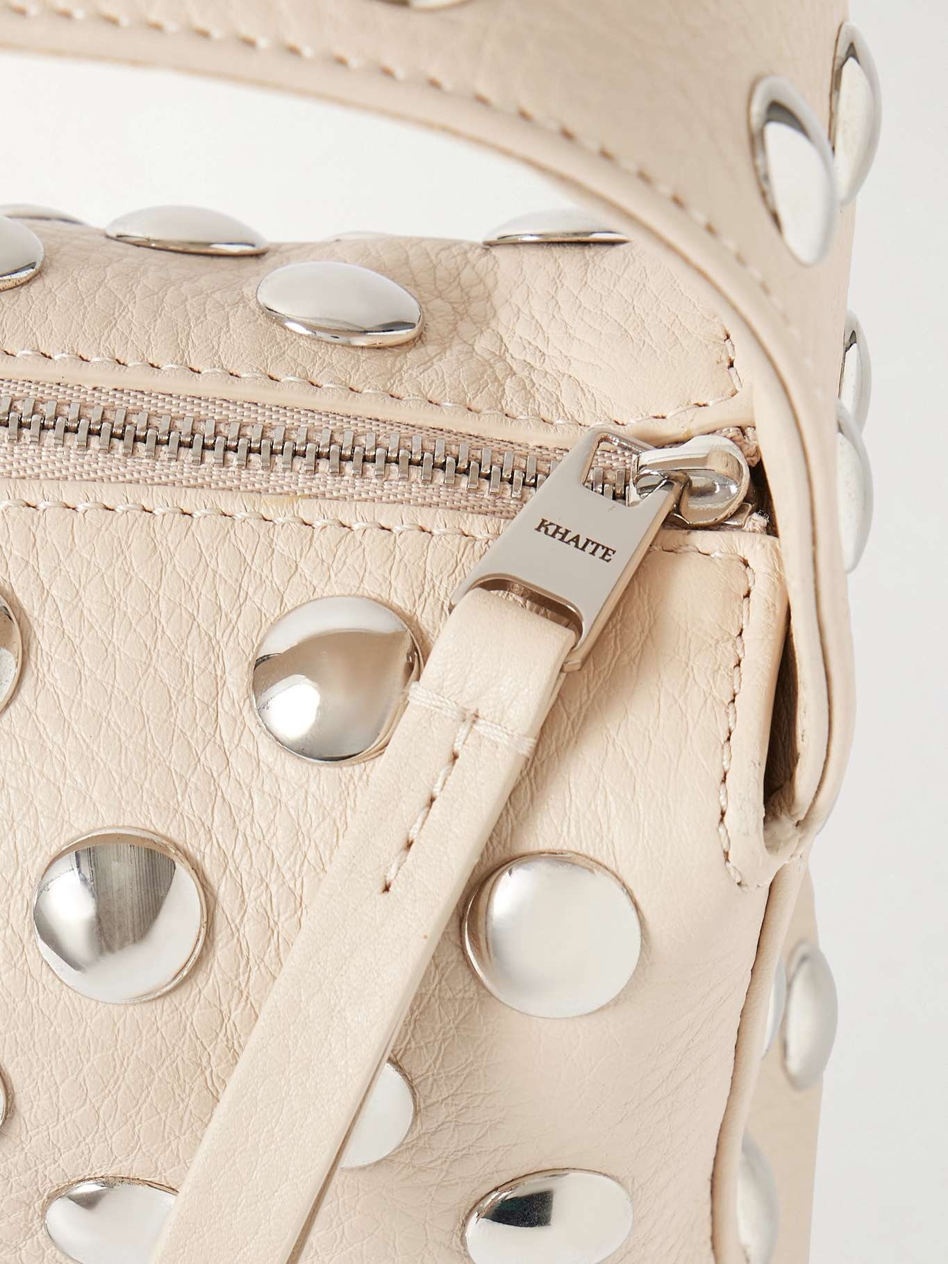 Elena small studded textured-leather shoulder bag Beige - 4