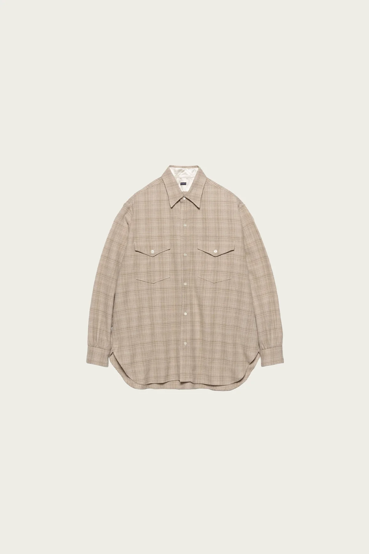 Regular Collar Wool Plaid Shirt - Beige - 1