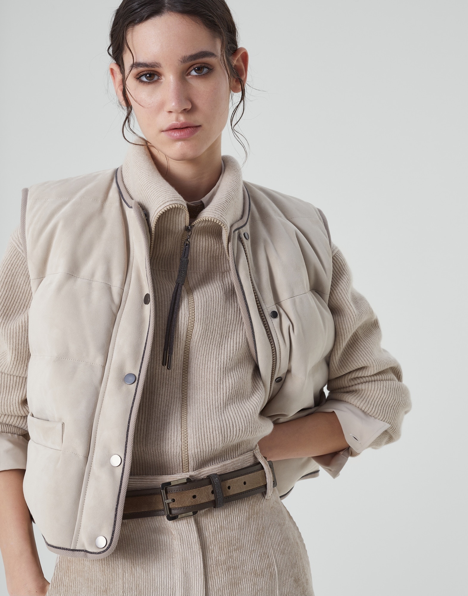 Suede and calfskin belt with shiny loop - 3