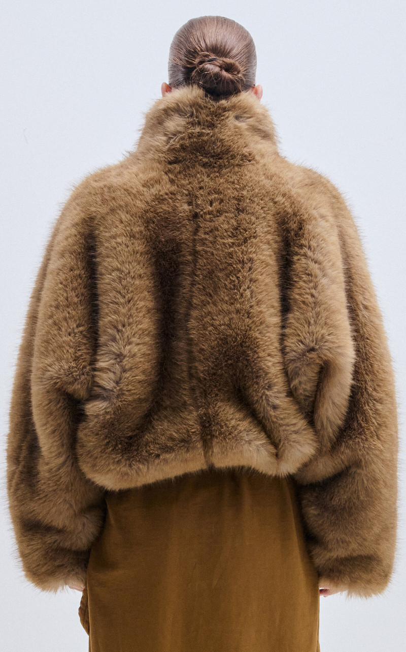 Celine Faux Fur Aviator Bomber Coat brown 4