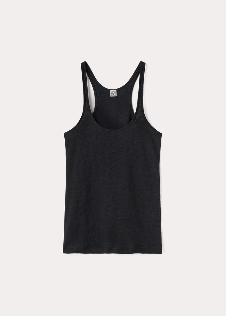 Scoop-Neck linen tank top black - 1