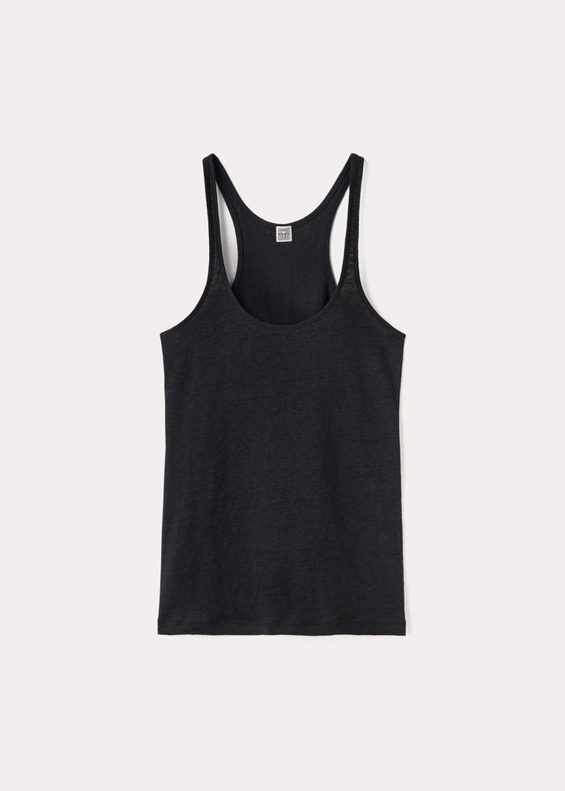 Scoop-Neck 린넨 탱크 탑 블랙 - 1