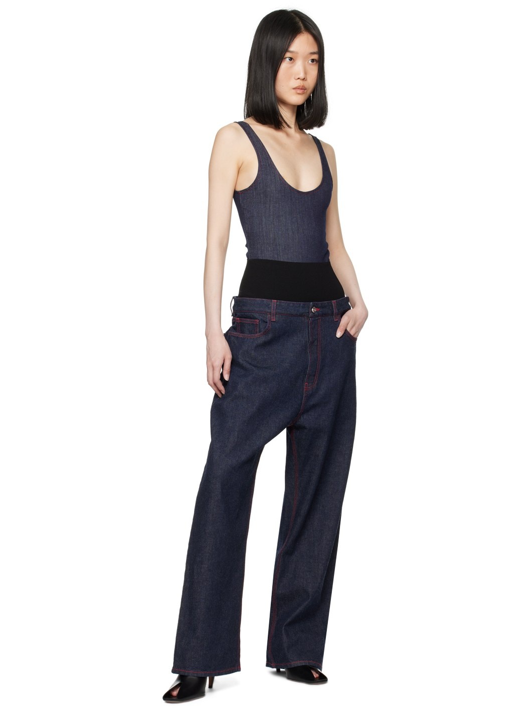 Blue Knit Band Jeans - 4