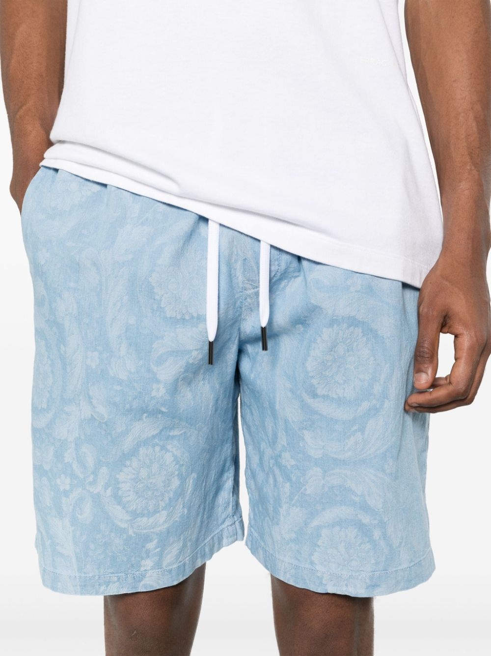 patterned-jacquard chambray shorts - 5