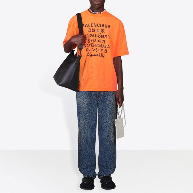 Balenciaga Languages Logo T-Shirt 'Orange Black' 641614TJVI37513 3