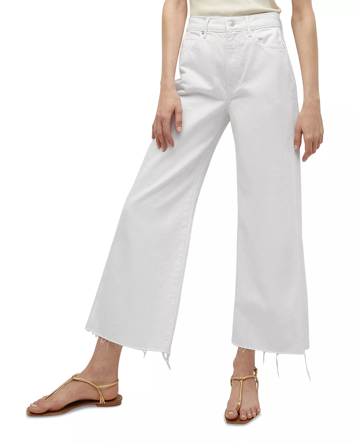 Taylor High Rise Cropped Wide Leg Jeans in White - 5