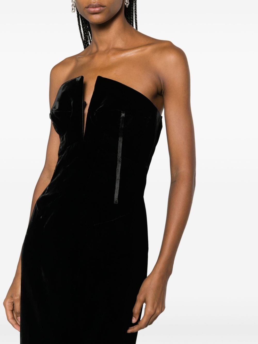 Black Strapless V Plunge Maxi Dress