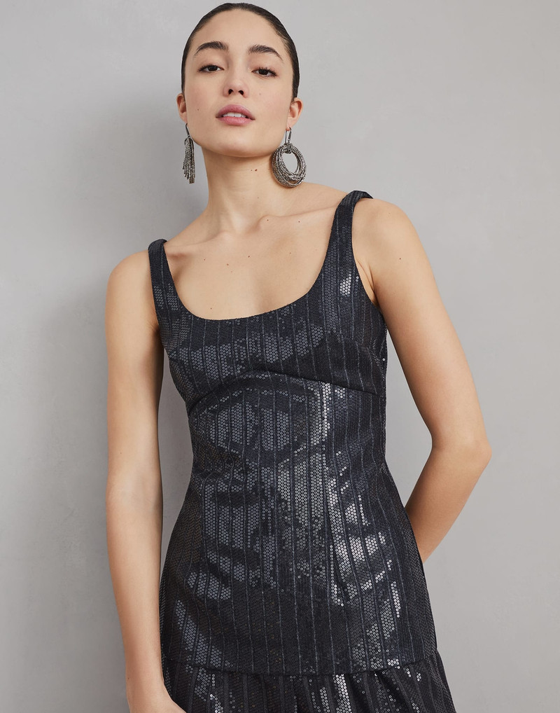 Virgin wool chalk stripe flannel top with dazzling embroidery 4