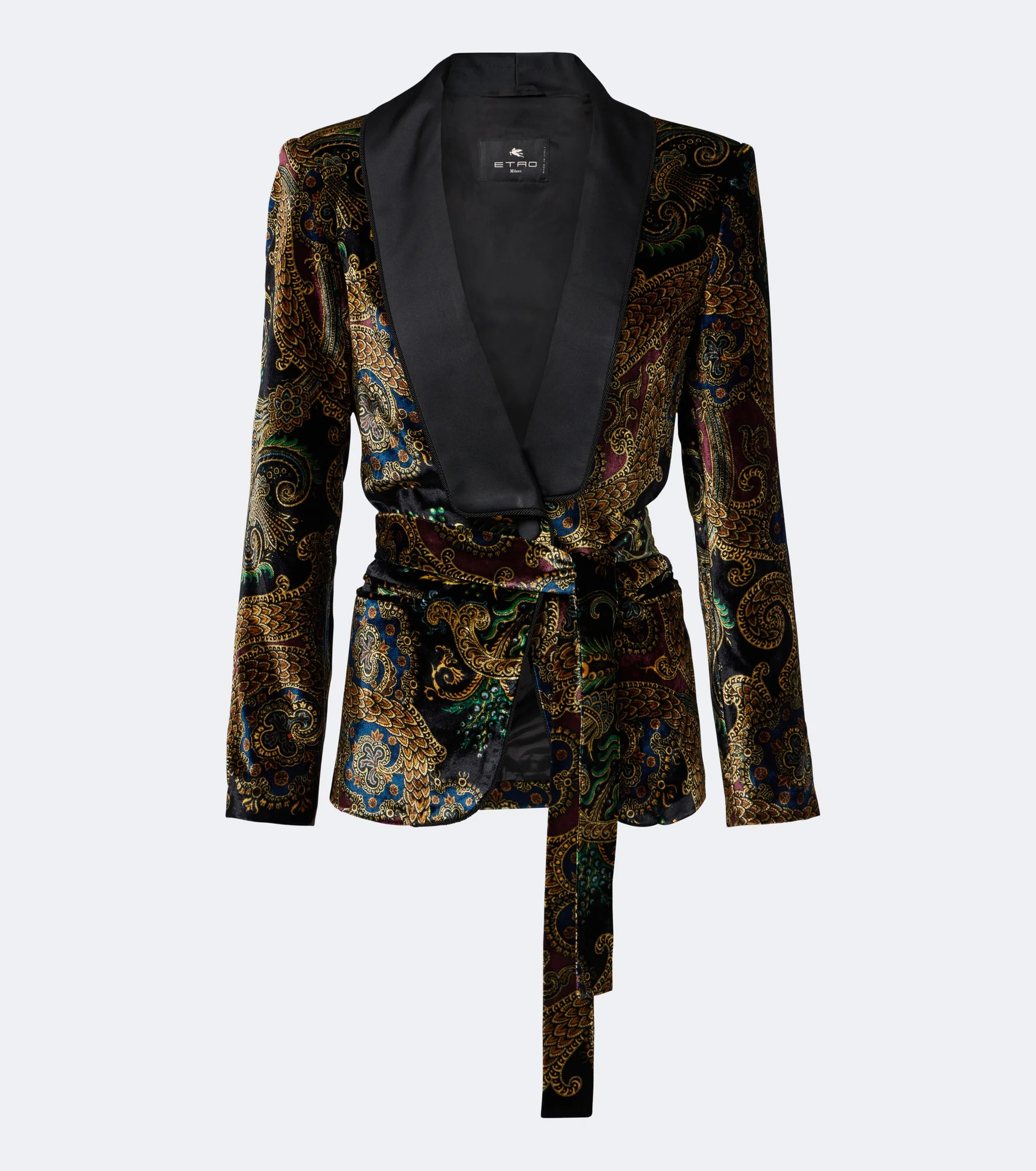 Belted paisley satin-trimmed velvet blazer - 1