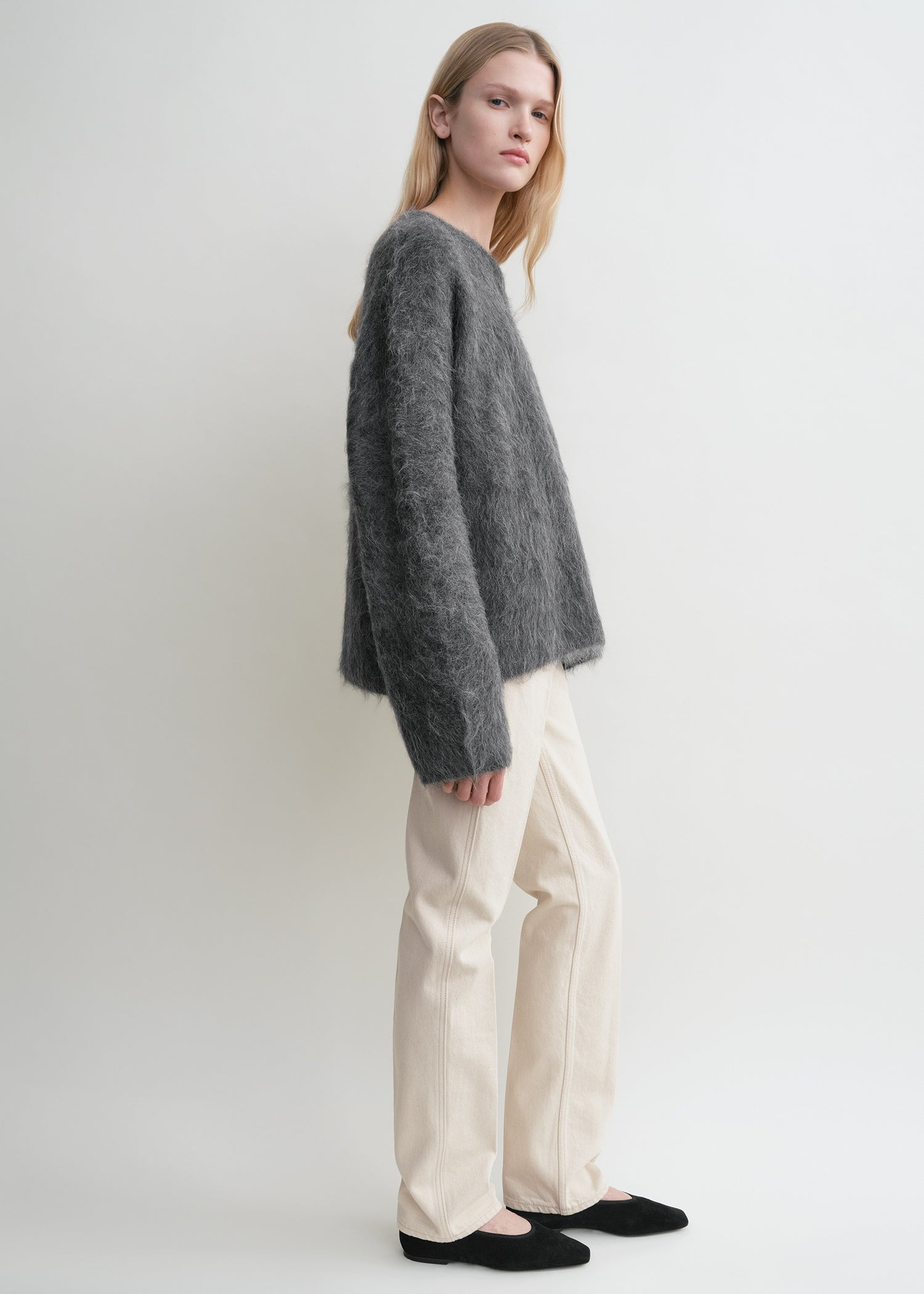 Boxy alpaca knit dark grey melange - 3