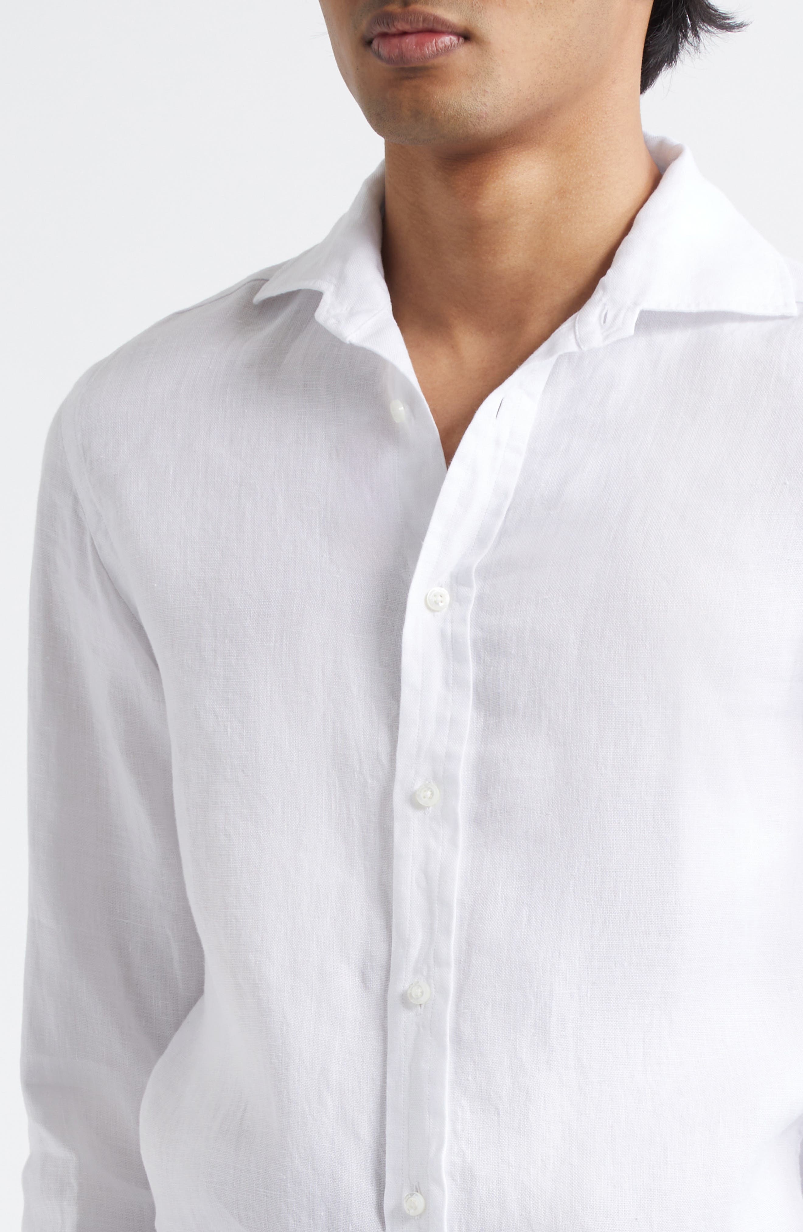 Ralph Lauren Purple Label Basket Weave Linen Button-Up Shirt in White at Nordstrom - 5