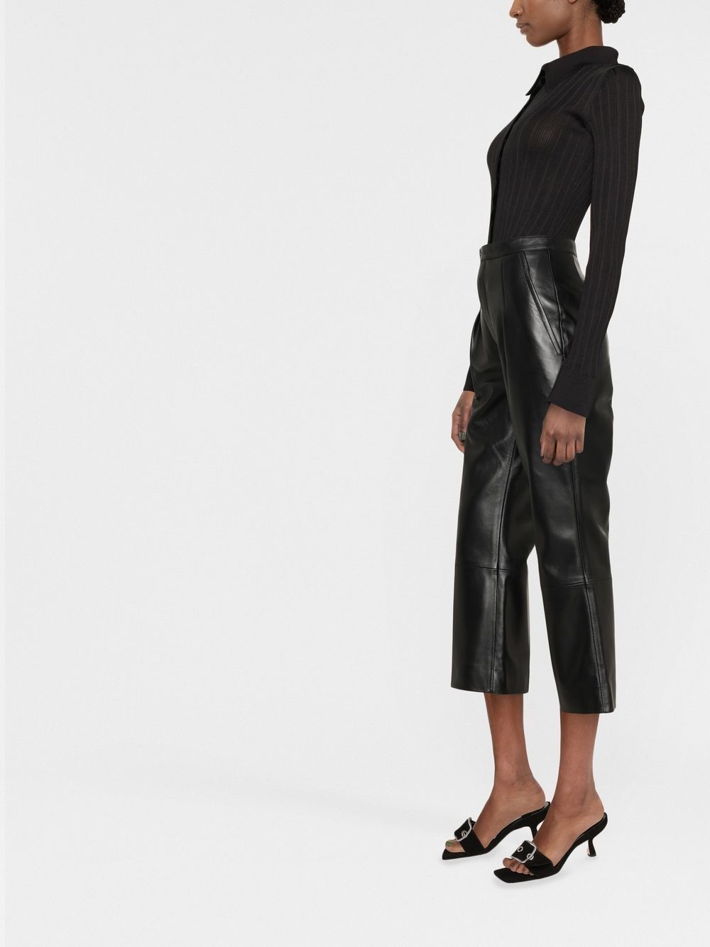 pleat-detail leather trousers - 3