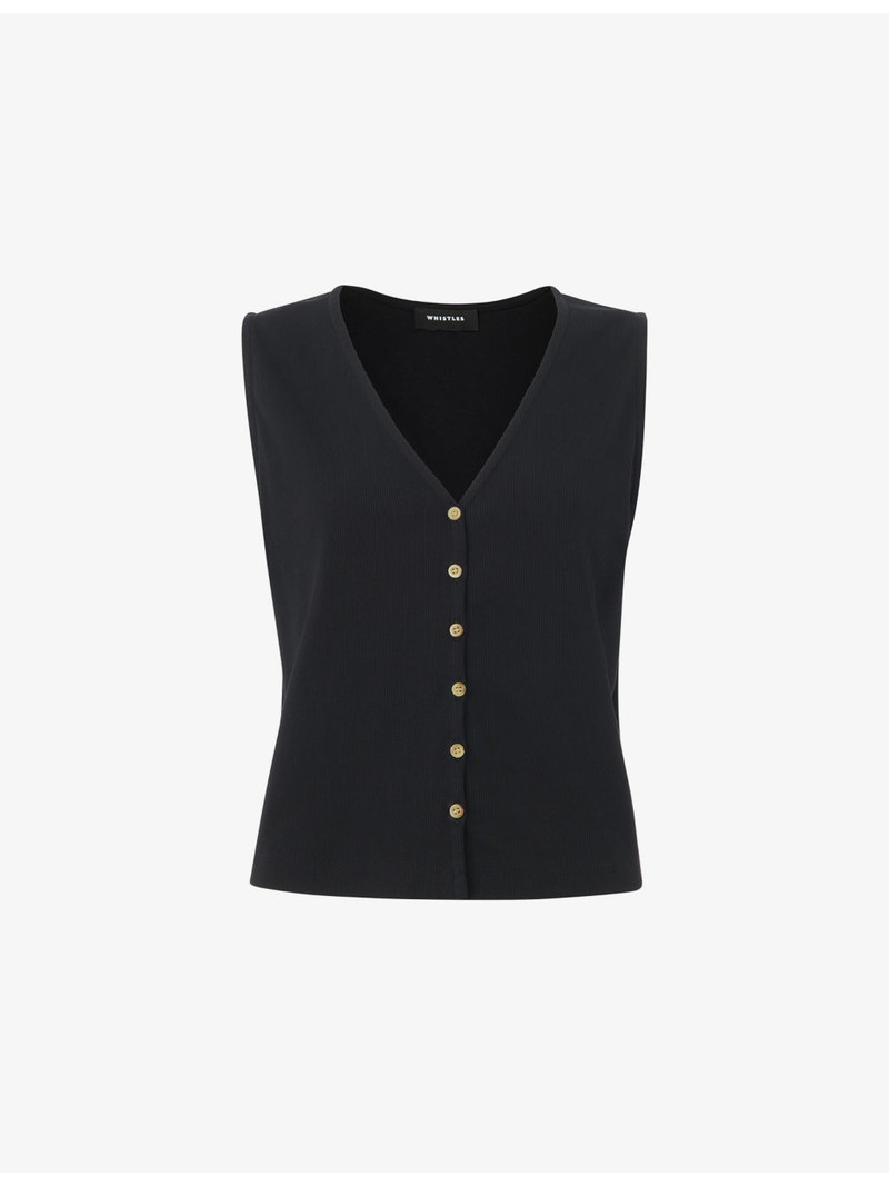 V-Neck Ribbed-Knit Stretch-Cotton Tank Top 1