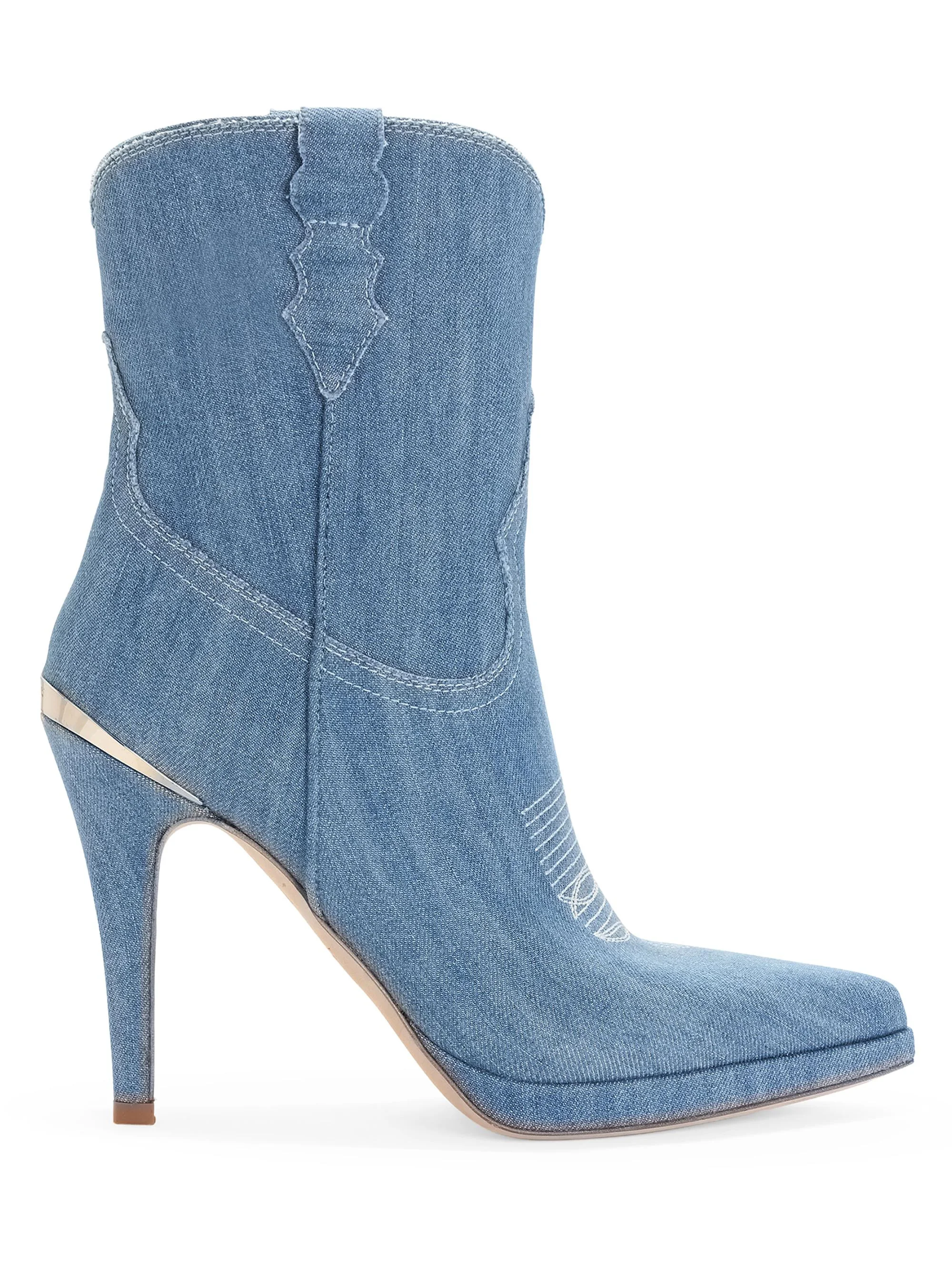 Women's Camila Denim 95MM Embroidered Booties - Denim - 1