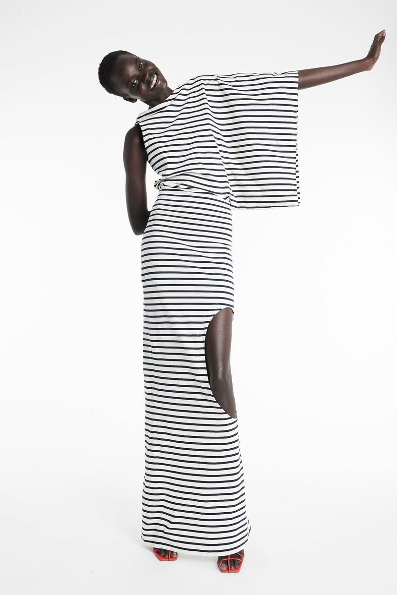 ASYMMETRIC MAXI DRESS WITH CUT OUT NAVY ECRU STRIPE 6