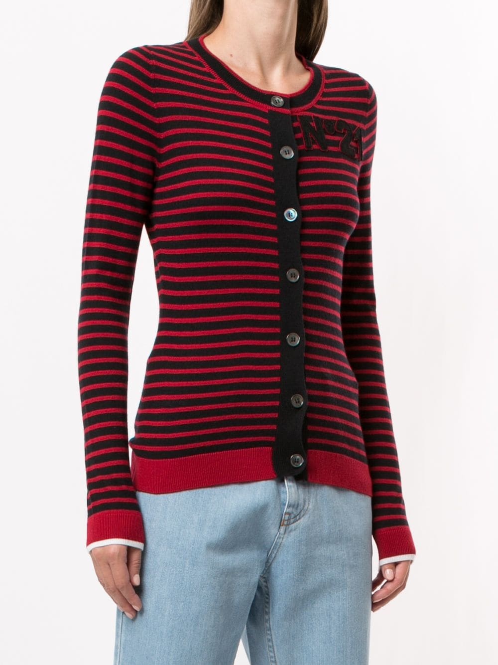 striped logo patch cardigan - 3