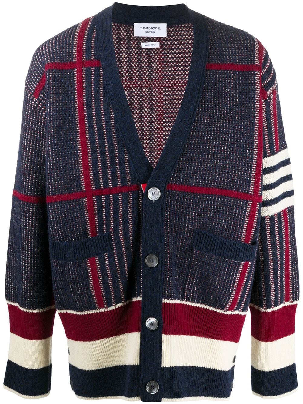 4-Bar check-pattern cardigan - 1