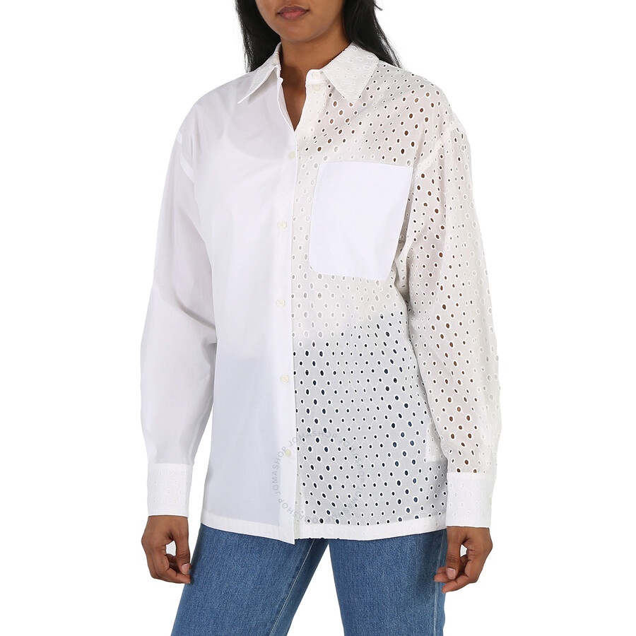 Kenzo Ladies Off White Broderie Anglaise Long-Sleeve Cotton Shirt - 4