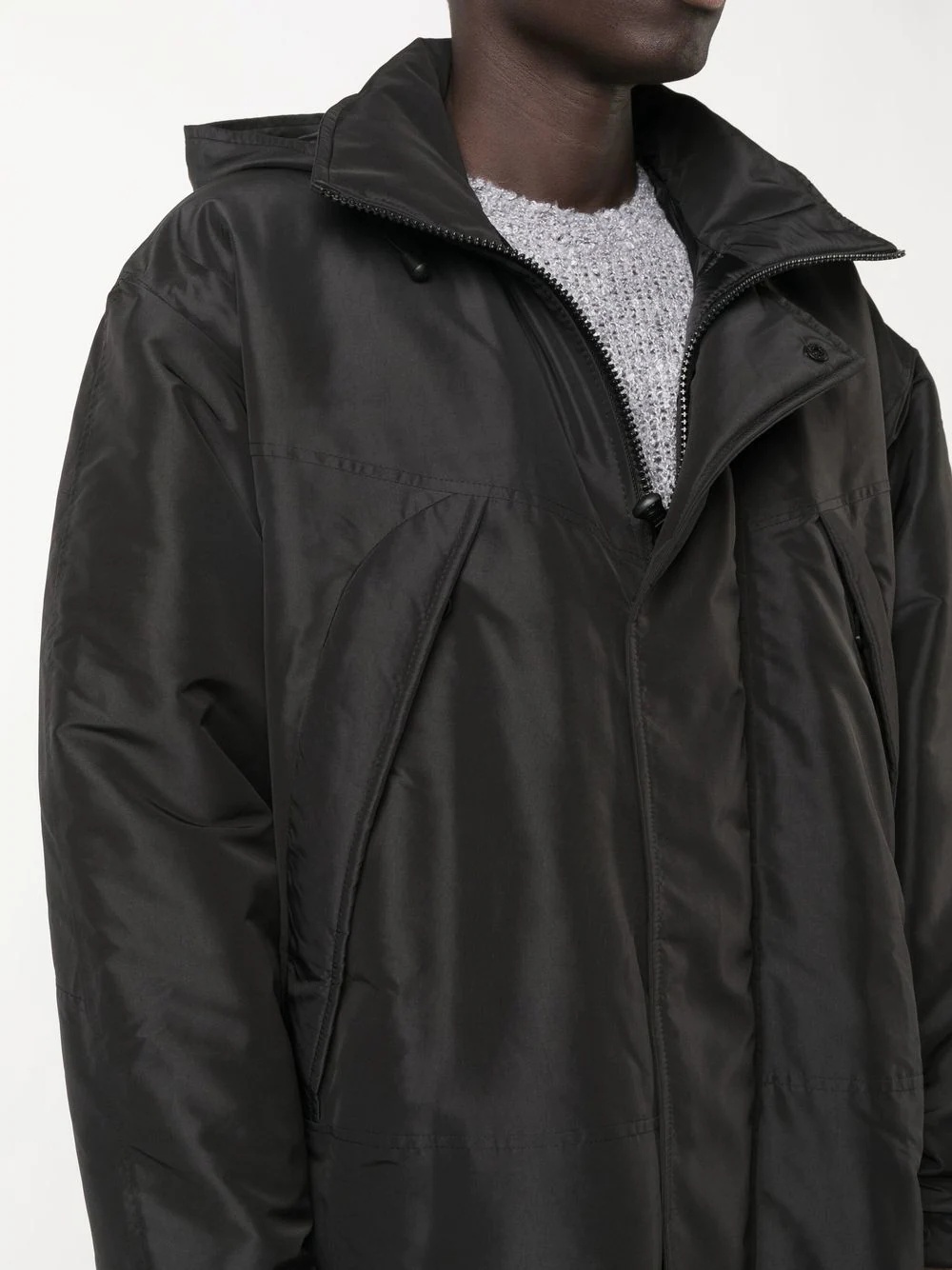 hooded concealed-fastening parka coat - 5