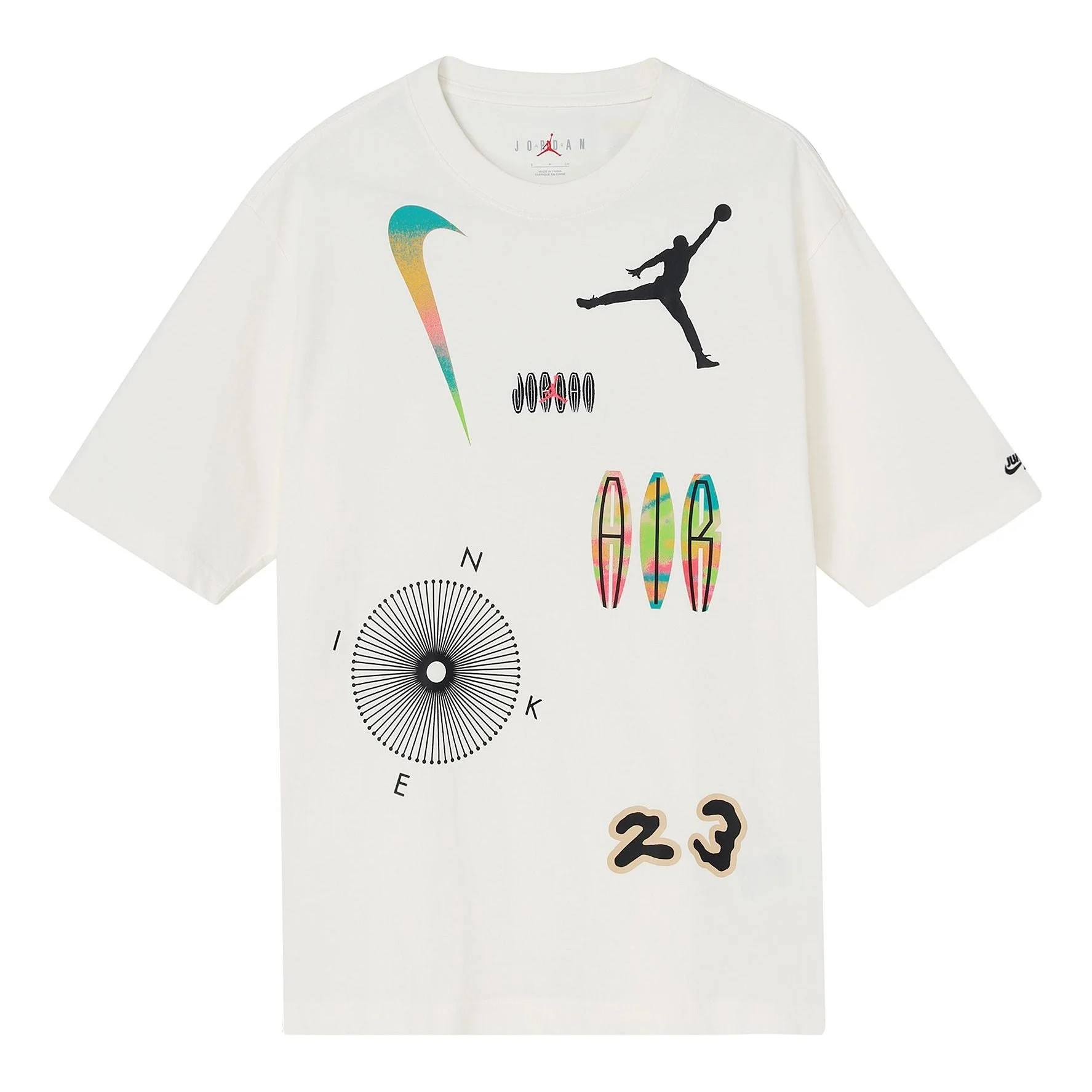 Men's Air Jordan Multi-Color Alphabet Numeric Logo Printing Casual Short Sleeve White T-Shirt DQ7363 - 1