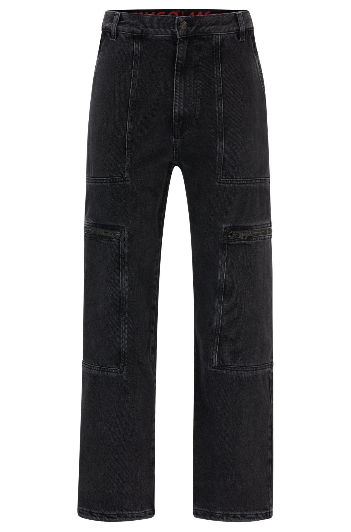 LOOSE-FIT JEANS IN BLACK DENIM WITH ADJUSTABLE HEMS - 1