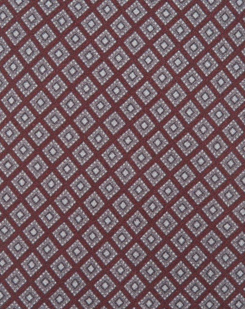 Burgundy pure silk tie with geometric print 4