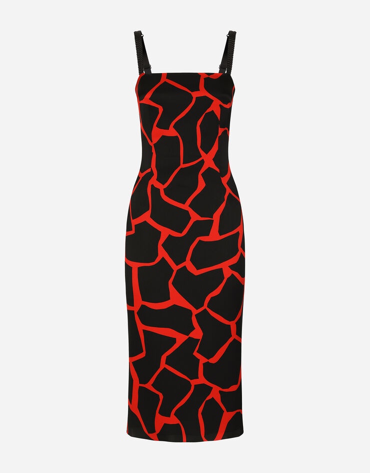 Giraffe-print charmeuse calf-length dress - 3
