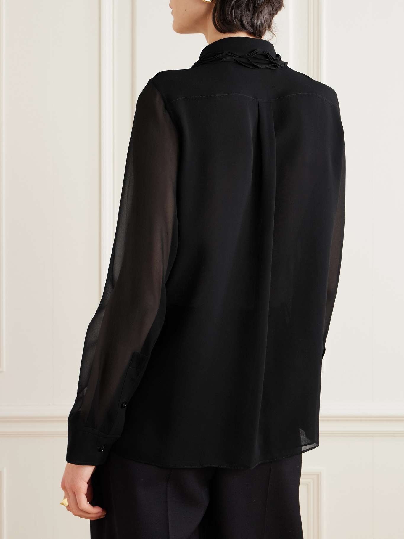 Ruffled silk-chiffon blouse Black - 4