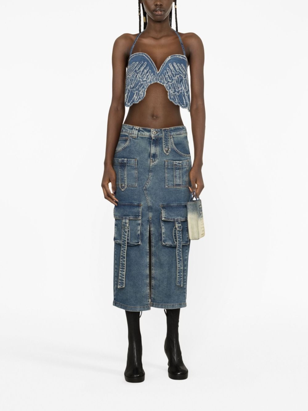 denim cargo skirt - 2