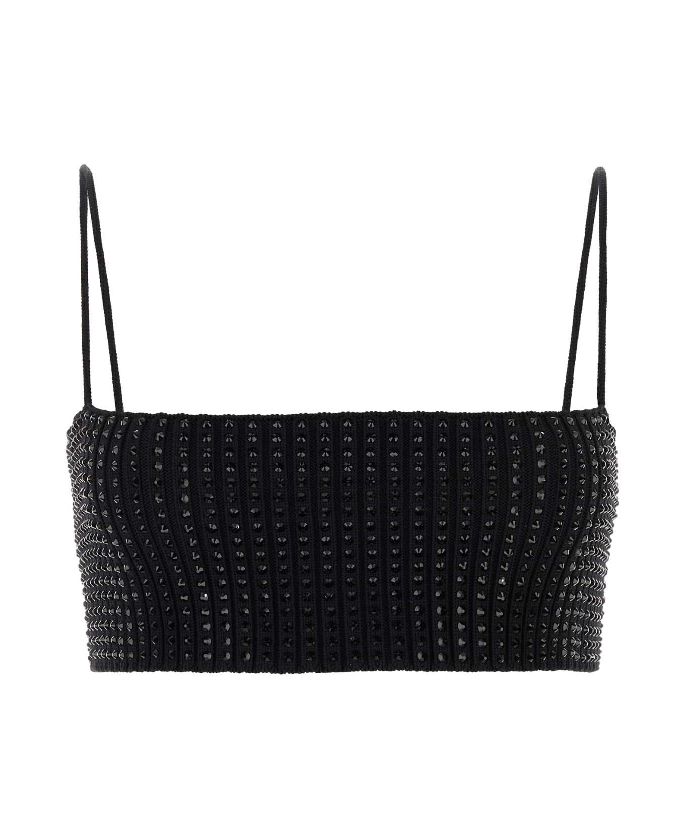 Embellished Stretch Nylon Crop Top - 1