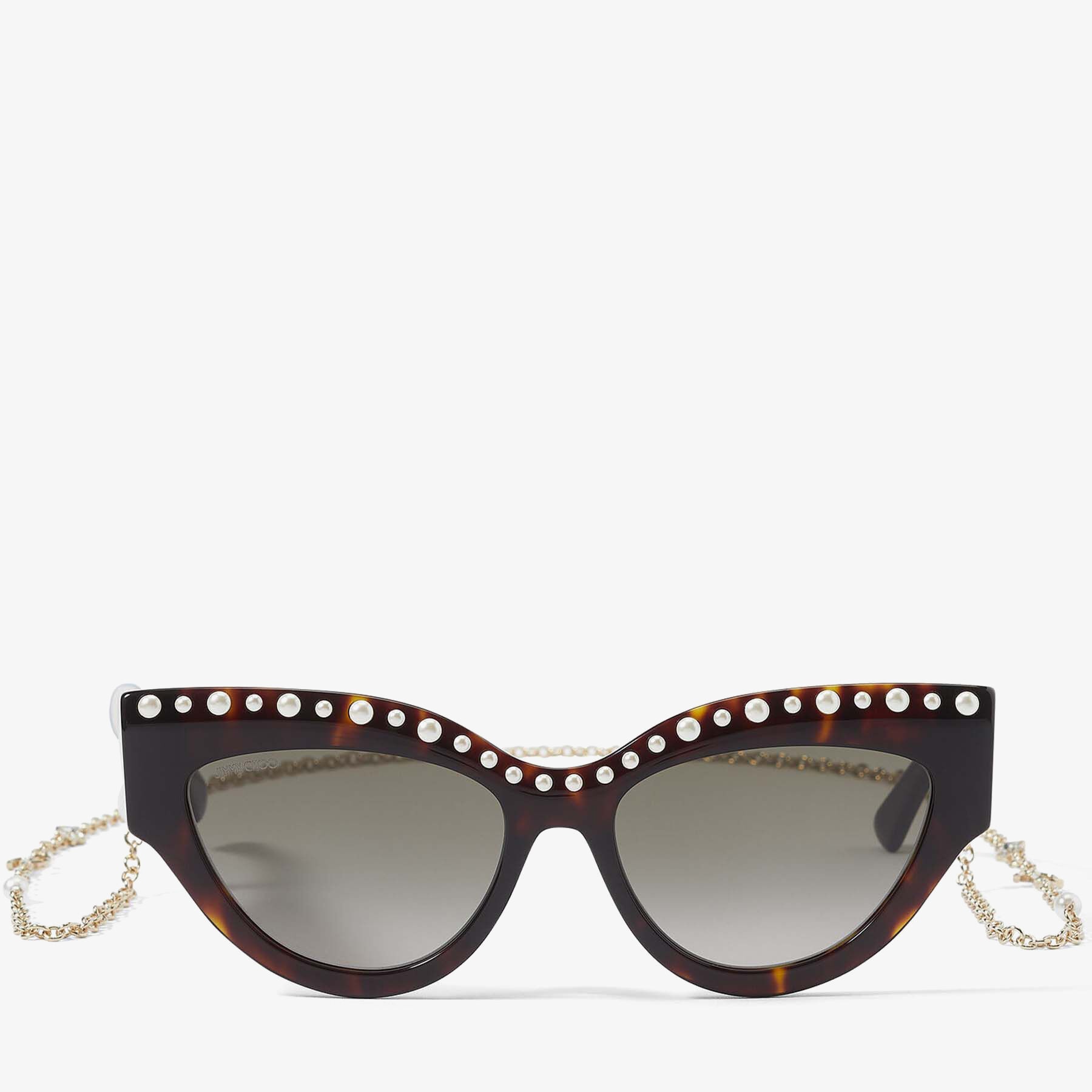 Sonja
Dark Havana Cat-Eye Sunglasses with Pearls - 1